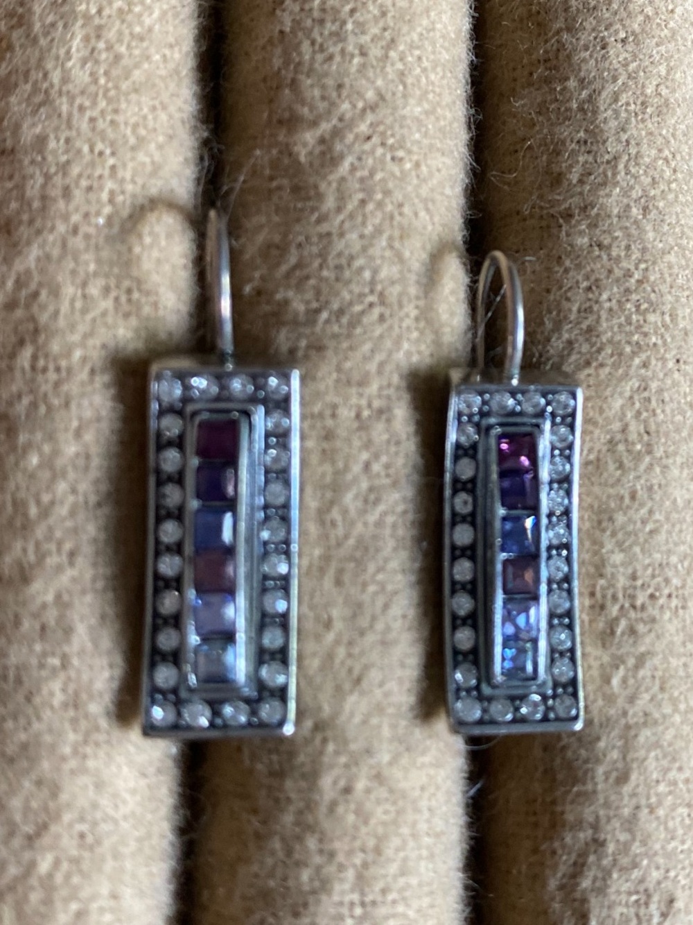 Brighton Silver Drop Earrings with Purple / Lavender Accents